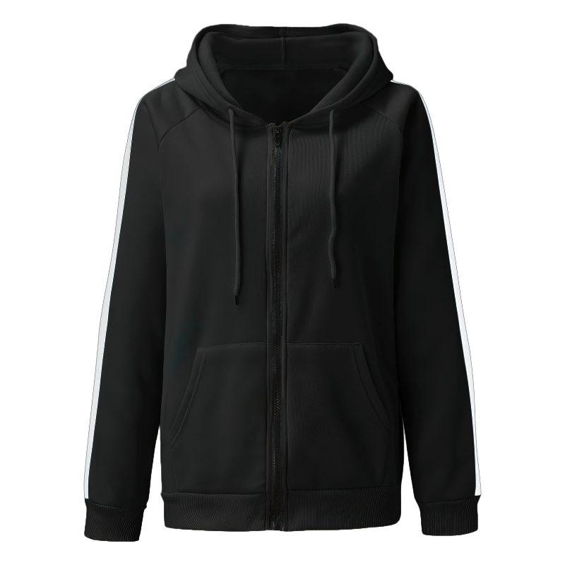 Stylish loose zipper hoodie for women in black, casual oversized hooded sweatshirt, SF0086, thick synthetic fiber, full sleeve length